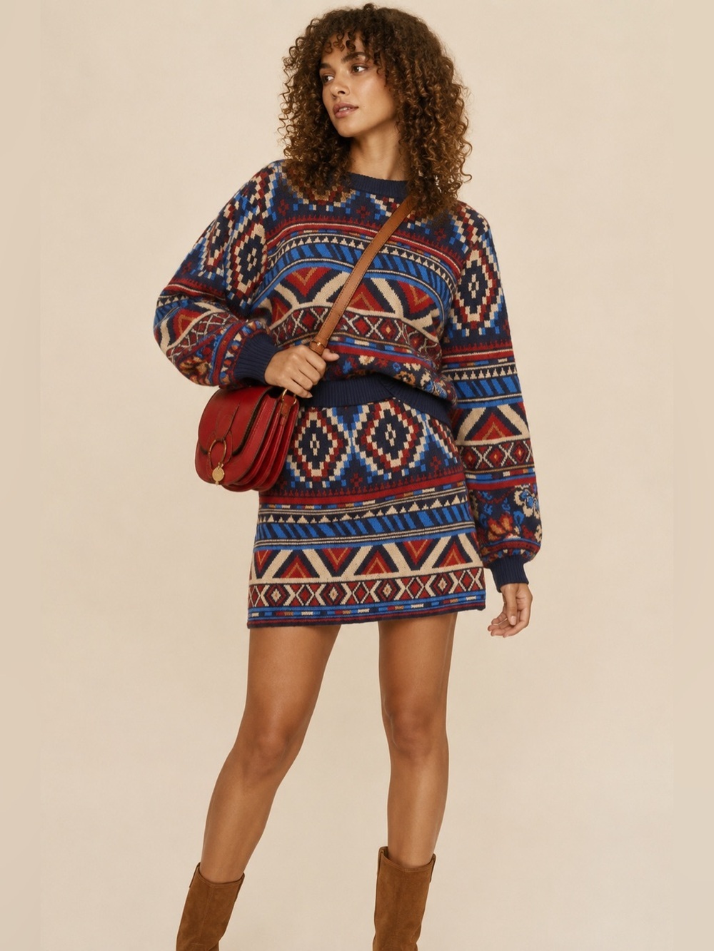 FARM Rio | Anika Tapestry Knit Mini Skirt Wool Blend Pull-On - Size XS